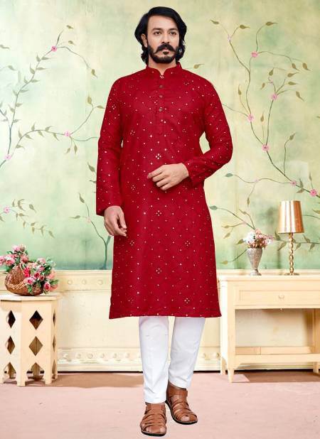 Red Colour Outluk Vol 84 New Designer Ethnic Wear Silk Kurta Pajama Collection 84004